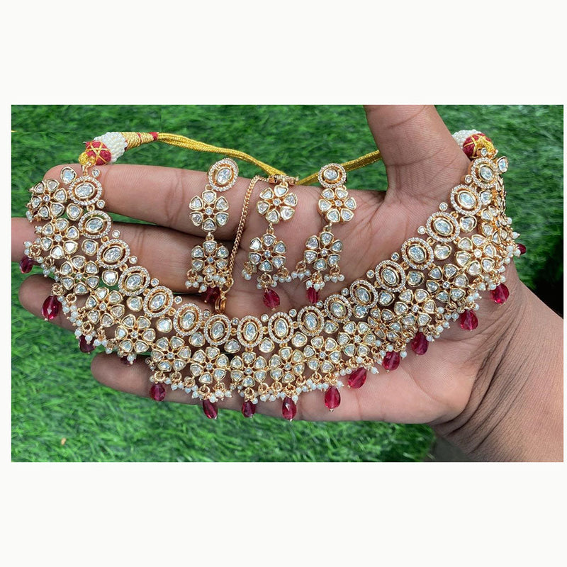 Amoliya Jewels Gold Plated Kundan Stone And Pearls Choker Necklace Set