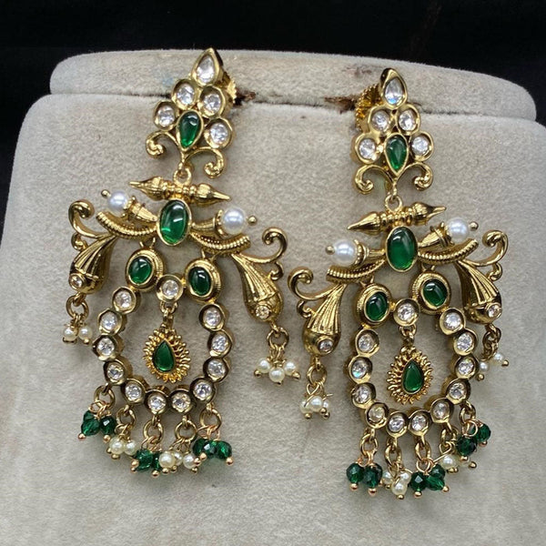 Amoliya Jewels Gold Plated Polki Kundan Stone And Pearls Dangler Earrings