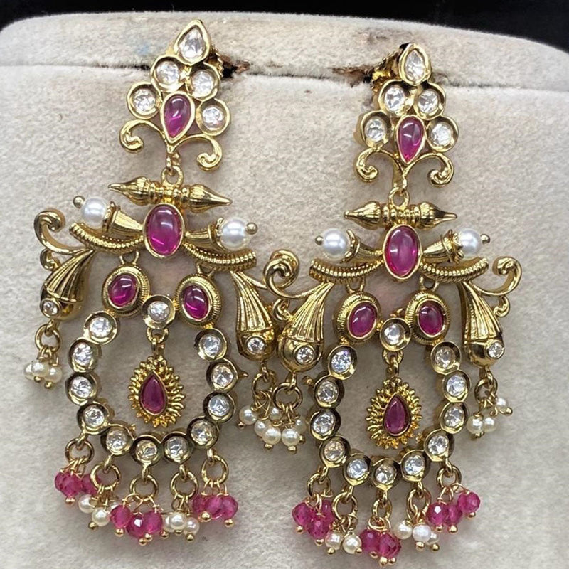 Amoliya Jewels Gold Plated Polki Kundan Stone And Pearls Dangler Earrings