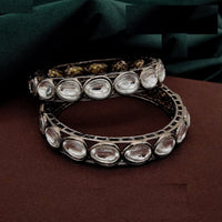 Amoliya Jewels Black Polish Plated Kundan Stone Bangles Set