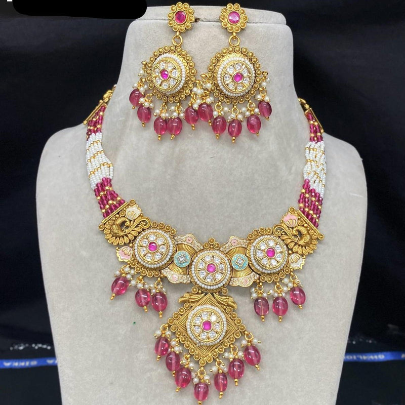 Amoliya Jewels Gold Plated Polki Kundan And Pearl Beads Necklace Set