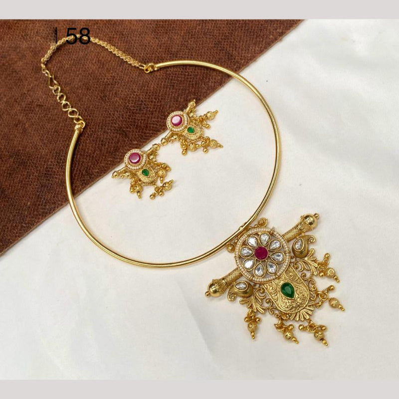 Amoliya Jewels Gold Plated Polki Kundan Necklace Set