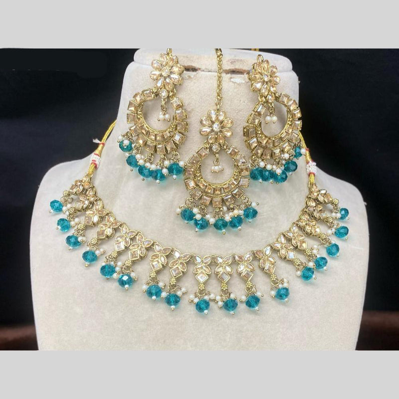 Amoliya Jewels Gold Plated Kundan Stone And Beads Necklace Set