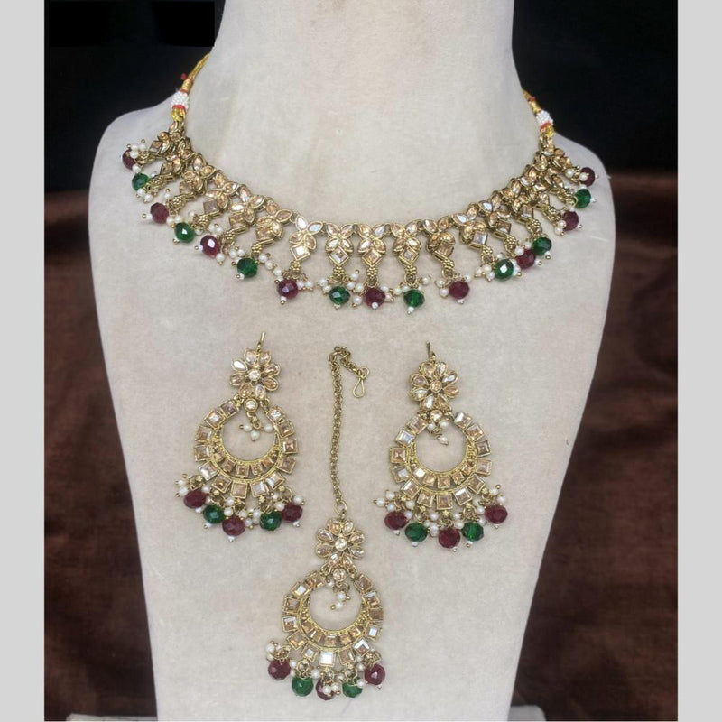 Amoliya Jewels Gold Plated Kundan Stone And Beads Necklace Set