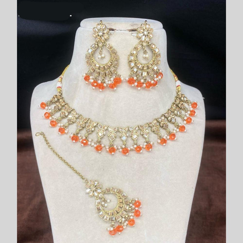 Amoliya Jewels Gold Plated Kundan Stone And Beads Necklace Set