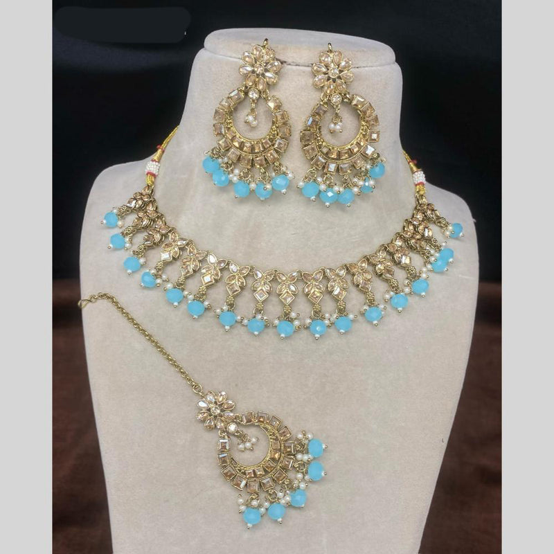 Amoliya Jewels Gold Plated Kundan Stone And Beads Necklace Set