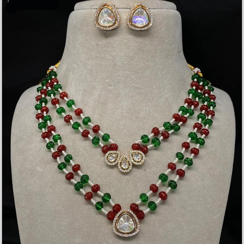 Amoliya Jewels Gold Plated Polki Kundan & Beads  Necklace Set