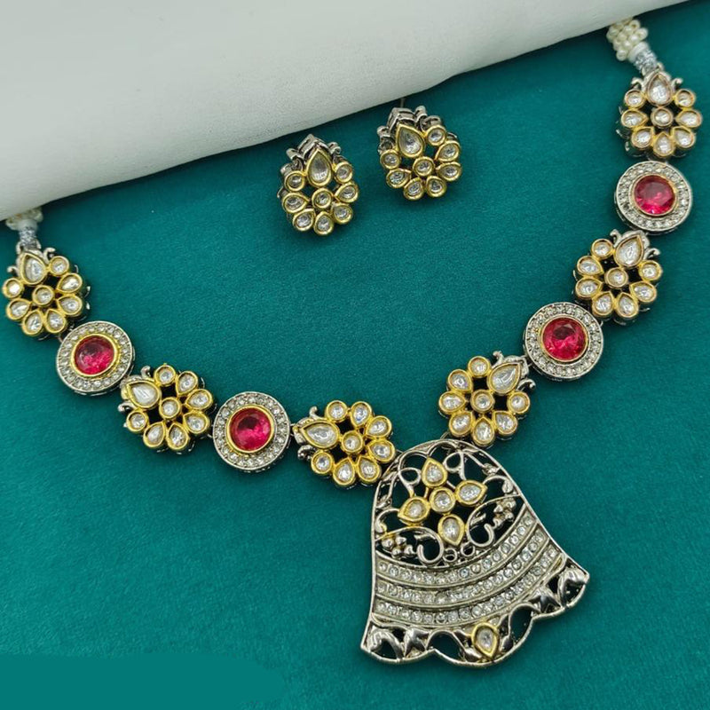 Amoliya Jewels 2 Tone  Plated  Kundan Stone Necklace Set