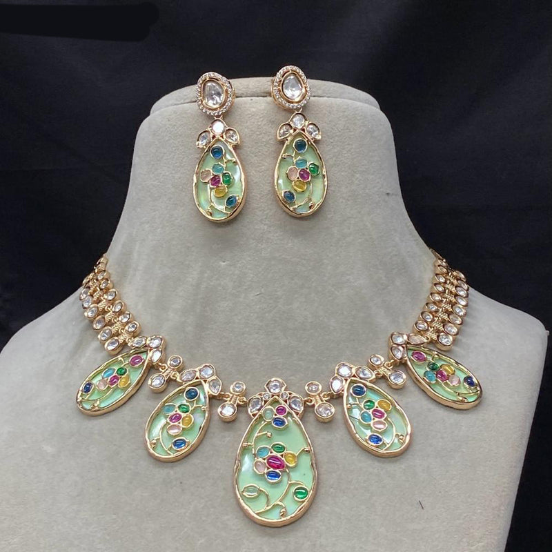 Amoliya Jewels Gold   Plated  Polki Kundan  Necklace Set