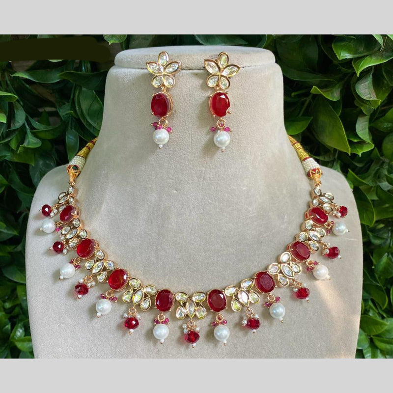 Amoliya Jewels Gold   Plated  Polki Kundan &  Beads  Necklace Set