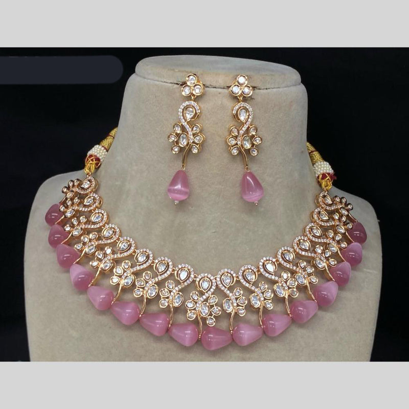 Amoliya Jewels Gold  Plated Polki  Kundan &  Pearls  Necklace Set