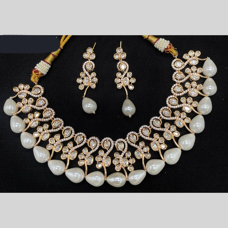 Amoliya Jewels Gold  Plated Polki  Kundan &  Pearls  Necklace Set