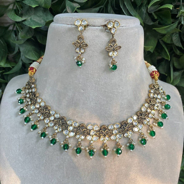 Amoliya Jewels Gold Plated Polki Kundan And Beads Necklace Set