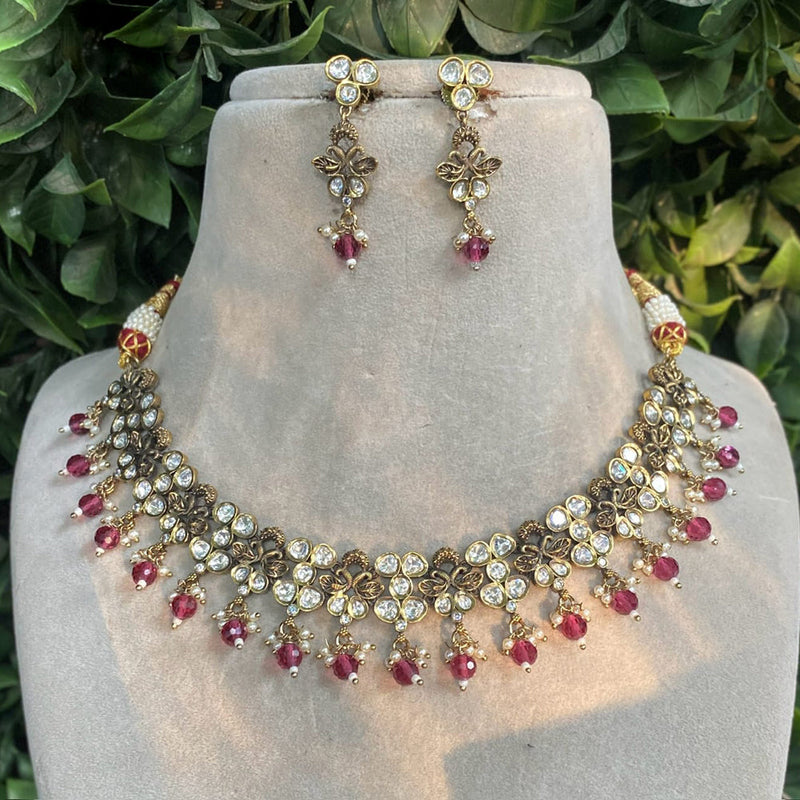 Amoliya Jewels Gold Plated Polki Kundan And Beads Necklace Set