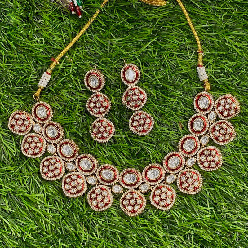 Amoliya Jewels Gold Plated Polki Kundan Meenakari Necklace Set