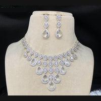 Amoliya Jewels Silver Plated AD Necklace Set