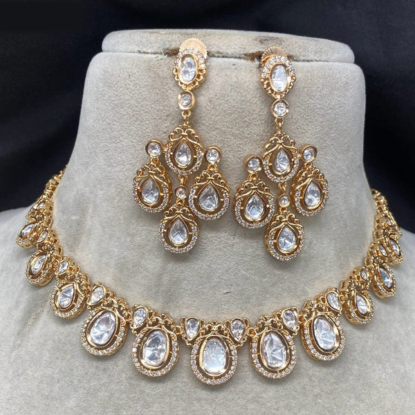 Amoliya Jewels Gold Plated Polki Kundan Necklace Set