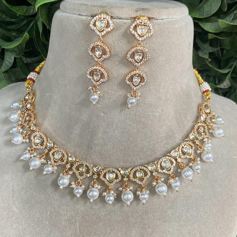 Amoliya Jewels Gold Plated Polki Kundan Beads Necklace Set