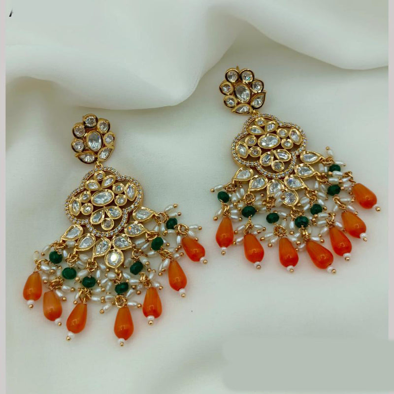 Amoliya Jewels Gold Plated Polki Kundan Stone And Pearls Dangler Earrings