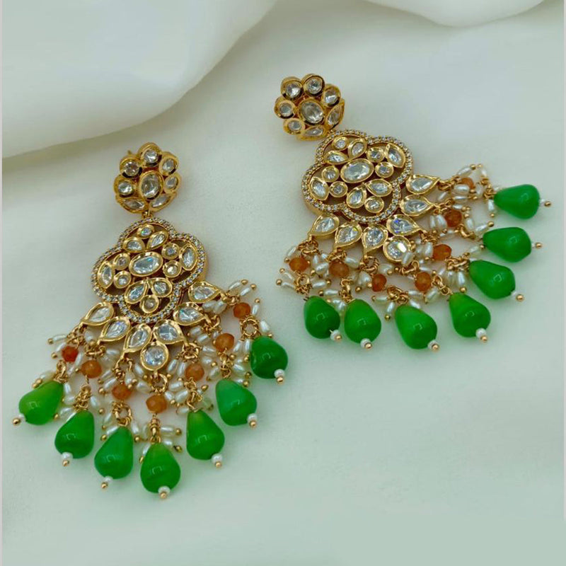 Amoliya Jewels Gold Plated Polki Kundan Stone And Pearls Dangler Earrings