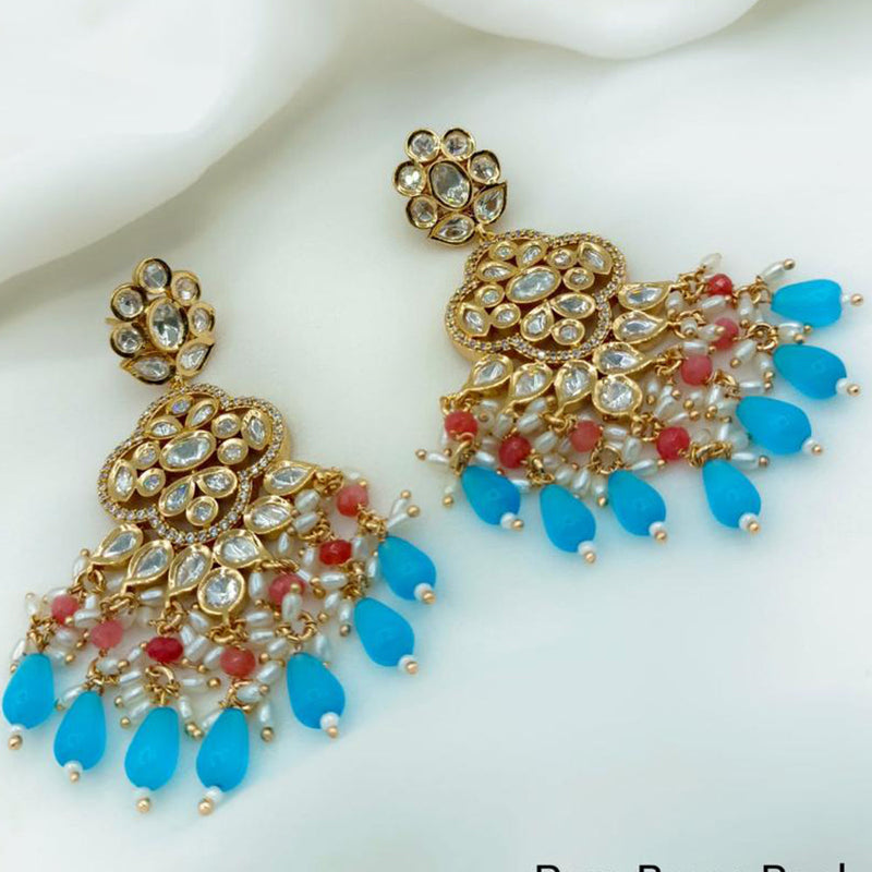 Amoliya Jewels Gold Plated Polki Kundan Stone And Pearls Dangler Earrings