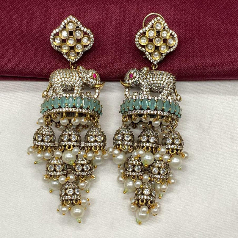 Amoliya Jewels Gold Plated Polki Kundan Stone And Austrian Stone Elephant Jhumki