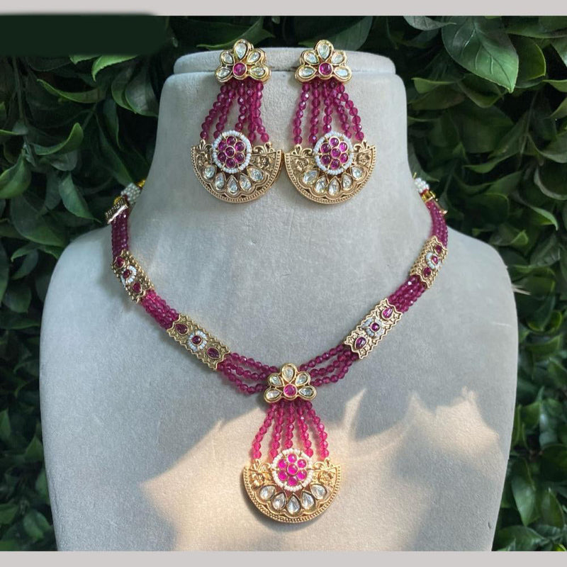 Amoliya Jewels Gold Plated Polki Kundan Stone And Pearls Necklace Set