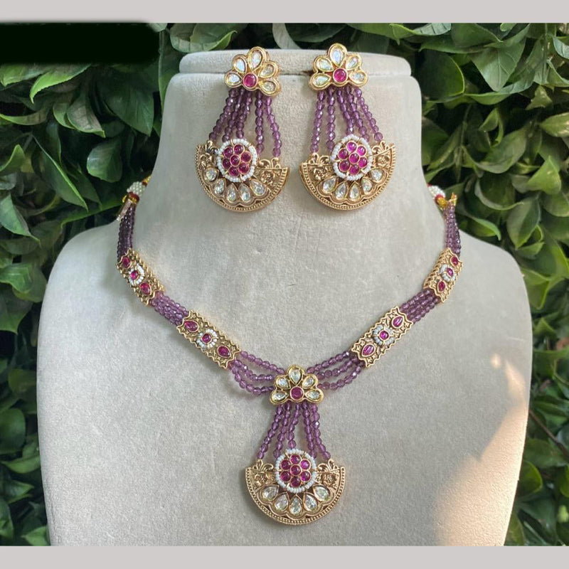 Amoliya Jewels Gold Plated Polki Kundan Stone And Pearls Necklace Set