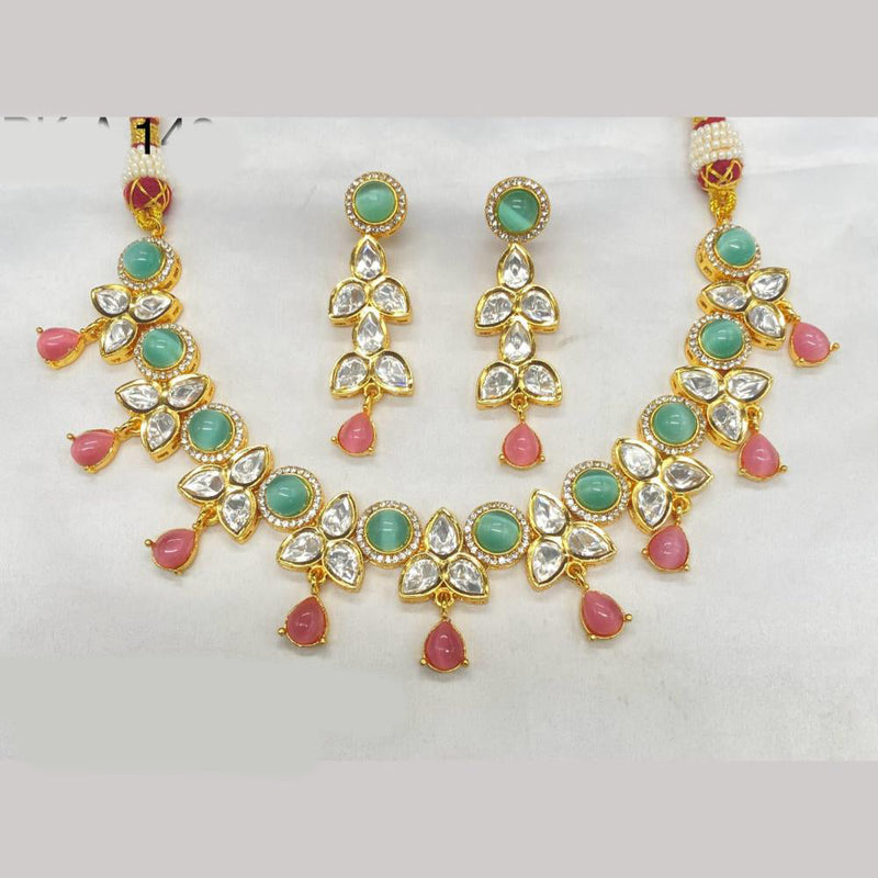 Amoliya Jewels Gold Plated Polki Kundan Stone Necklace Set