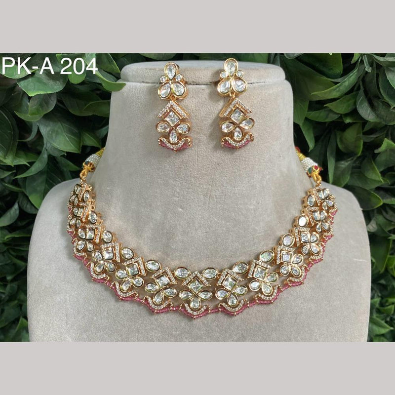 Amoliya Jewels Gold Plated Polki Kundan Stone Necklace Set