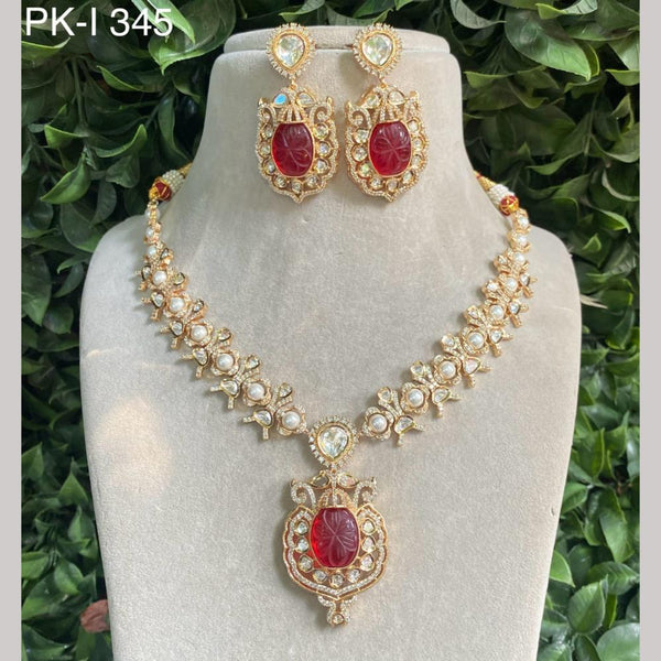 Amoliya Jewels Gold Plated Polki Kundan Stone Necklace Set