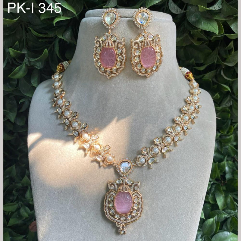 Amoliya Jewels Gold Plated Polki Kundan Stone Necklace Set