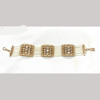 Amoliya Jewels Gold Plated Polki Kundan Stone And Pearls Adjustable Bracelet