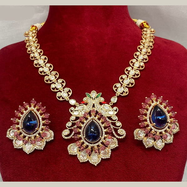 Amoliya Jewels Gold Plated Polki Kundan Stone Peakock Style Meenakari Necklace Set