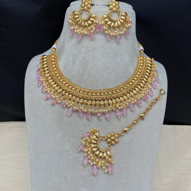 Amoliya Jewels Gold Plated Beads And Pearls Necklace Set