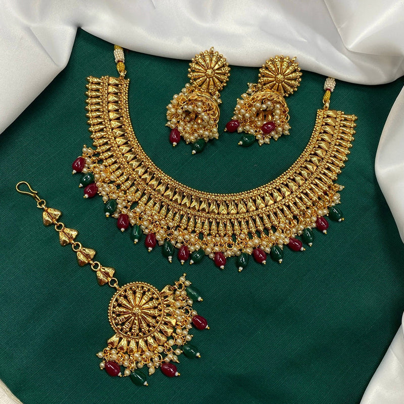 Amoliya Jewels Gold Plated Beads And Pearls Necklace Set