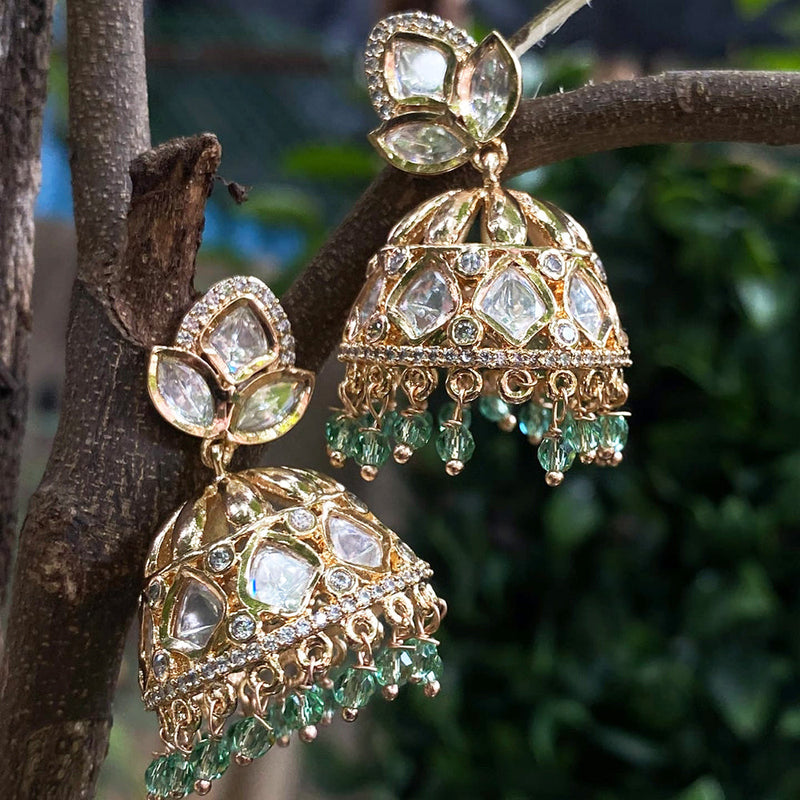 Amoliya Jewels Gold Plated Polki Kundan Jhumki Earrings