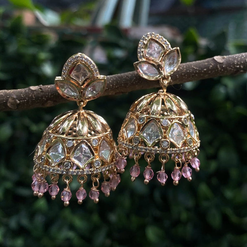 Amoliya Jewels Gold Plated Polki Kundan Jhumki Earrings