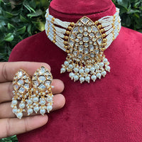 Amoliya Jewels Gold Plated Polki Kundan Stone And Choker Necklace Set