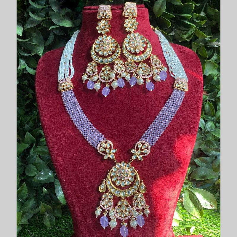 Amoliya Jewels Gold Plated Polki Kundan Meenakari Pearls Long Necklace Set