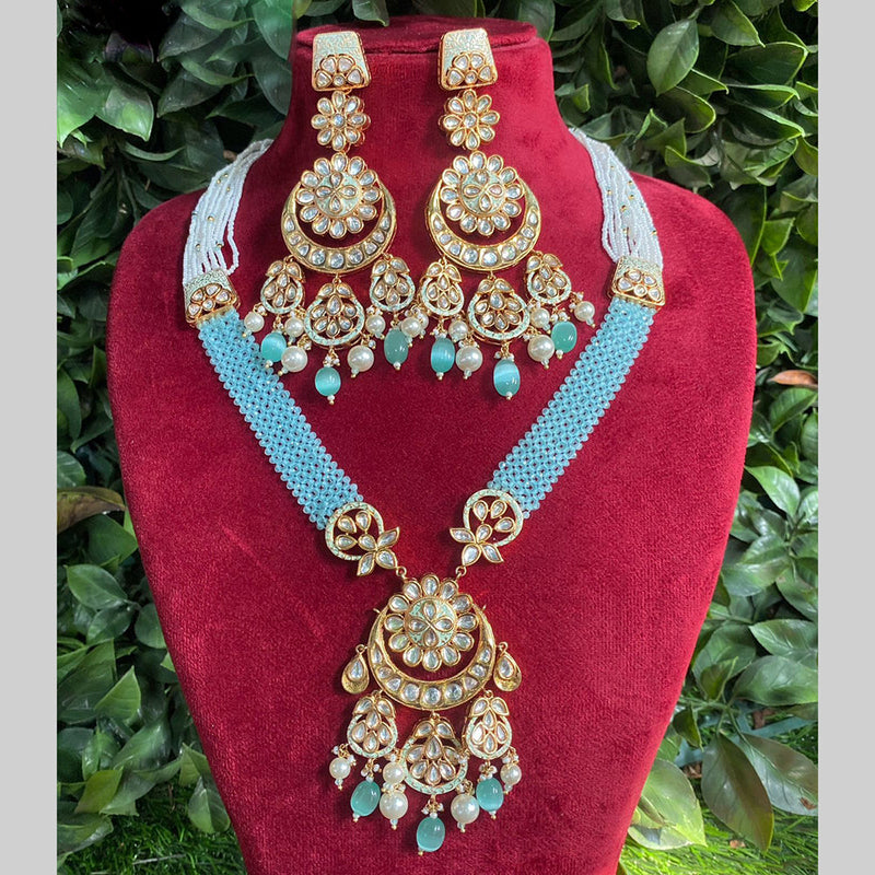 Amoliya Jewels Gold Plated Polki Kundan Meenakari Pearls Long Necklace Set