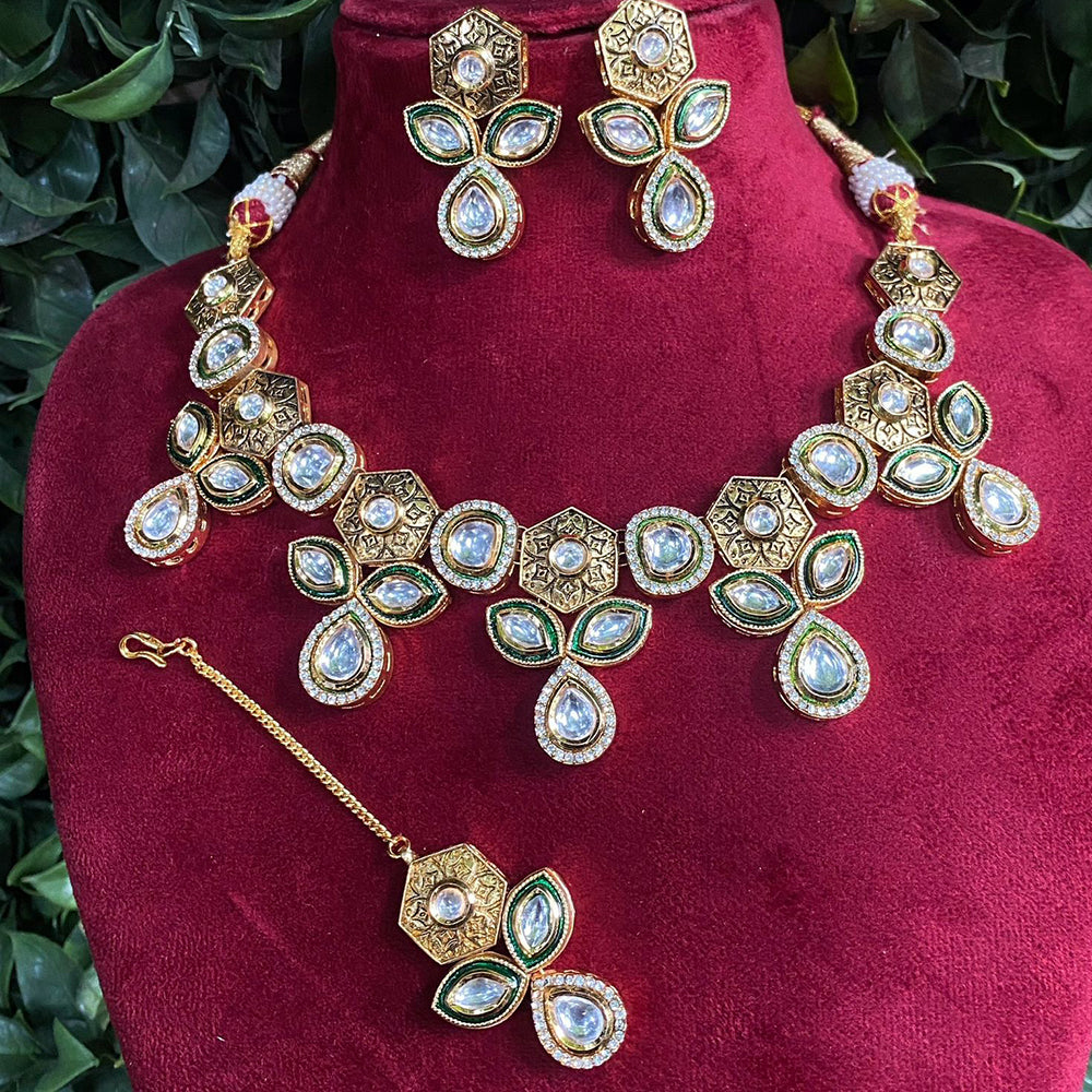 Amoliya Jewels Gold Plated Polki Kundan Meenakari Necklace Set