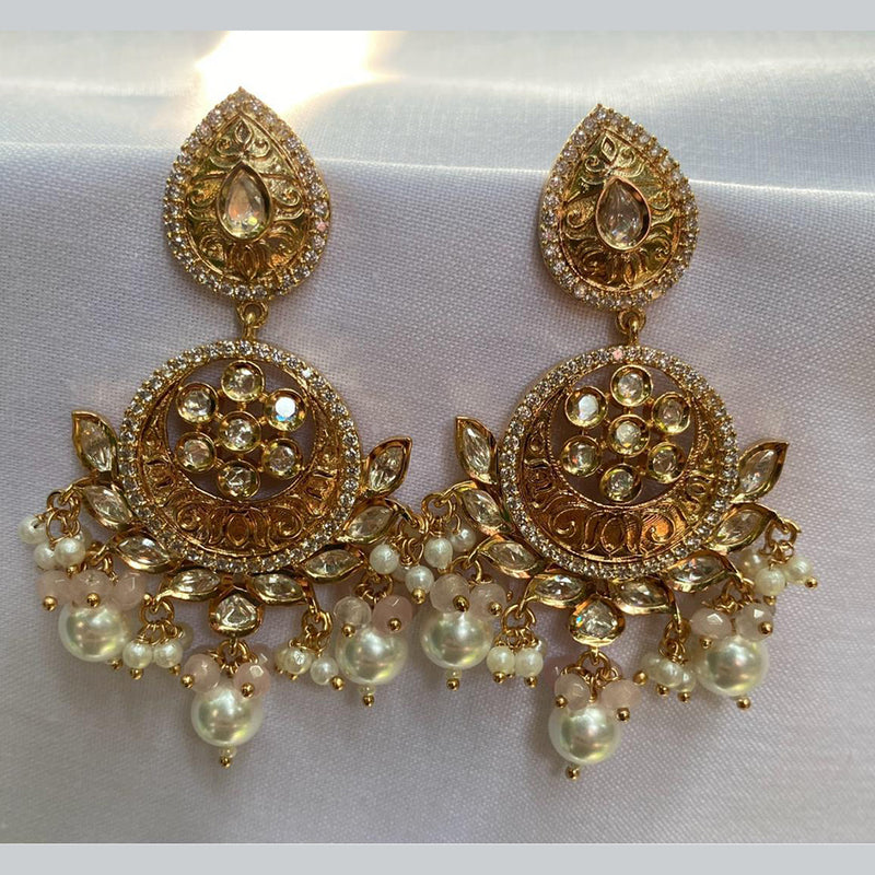 Amoliya Jewels Gold Plated Polki Kundan And Pearls Dangler Earrings