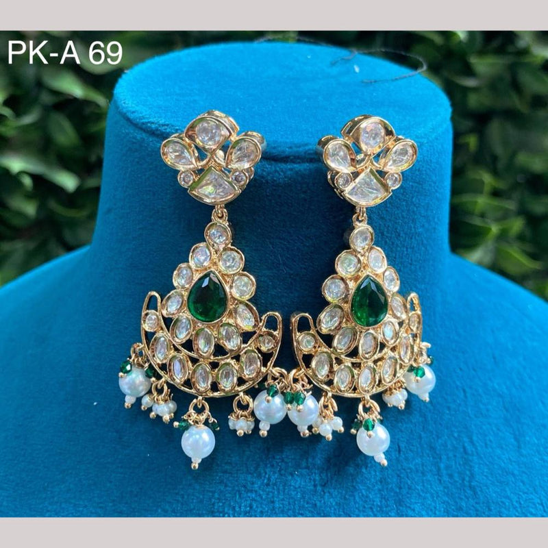 Amoliya Jewels Gold Plated Polki Kundan Stone And Pearls Dangler Earrings