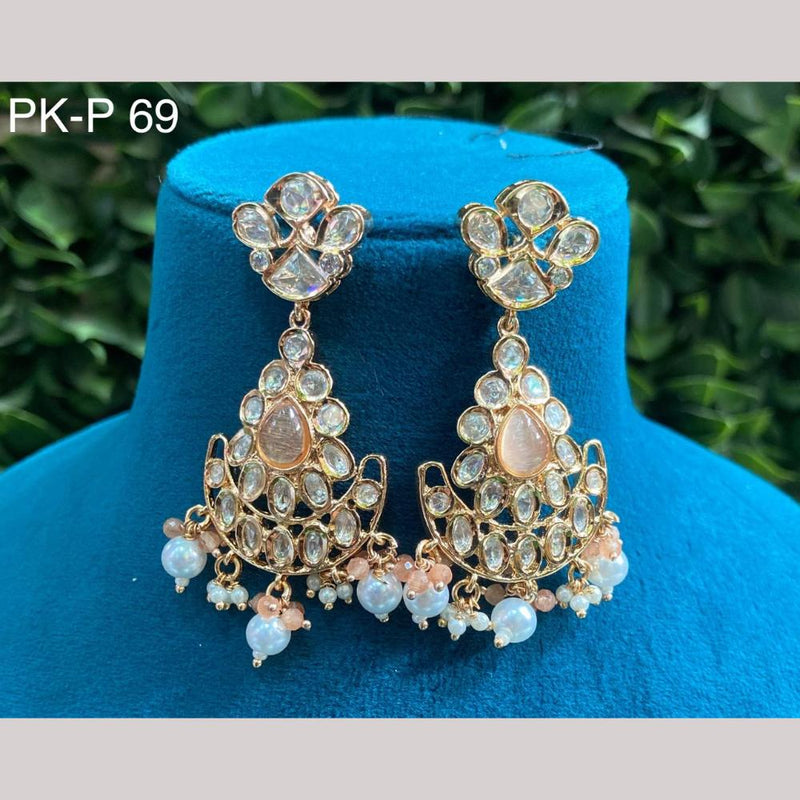 Amoliya Jewels Gold Plated Polki Kundan Stone And Pearls Dangler Earrings