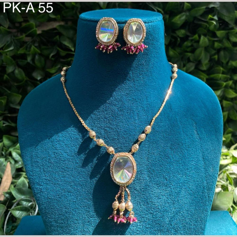 Amoliya Jewels Gold Plated Polki Kundan Stone And Pearls Necklace Set