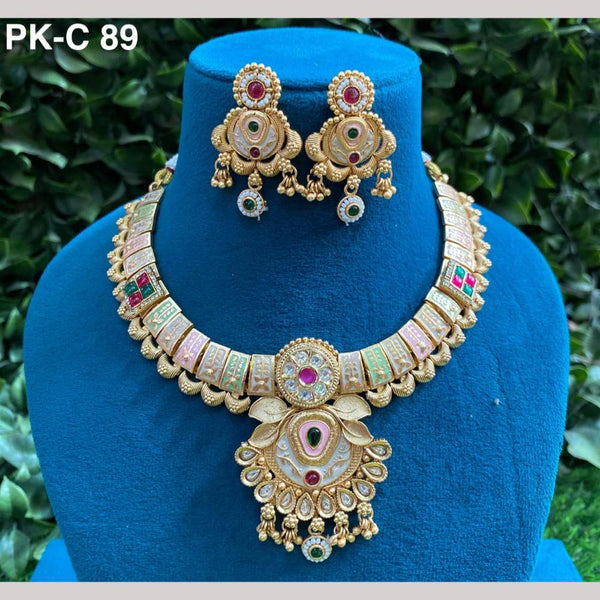 Amoliya Jewels Gold Plated Polki Kundan Stone And Pearls Meenakari Necklace Set