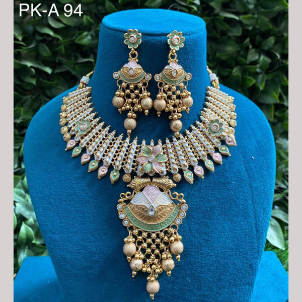 Amoliya Jewels Gold Plated Pota Stone Meenakari Necklace Set