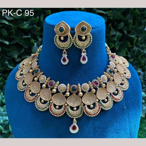 Amoliya Jewels Gold Plated Pota Stone Meenakari Necklace Set