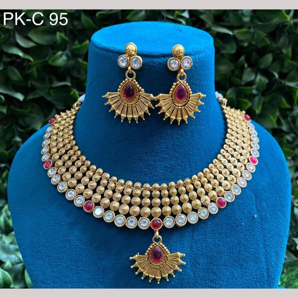 Amoliya Jewels Gold Plated Pota Stone Necklace Set